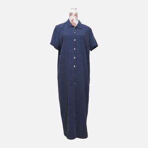 Talbot's Sz 16 Women's Maxi Shirt Dress Blue Pocket Short Sleeve Casual Relaxed